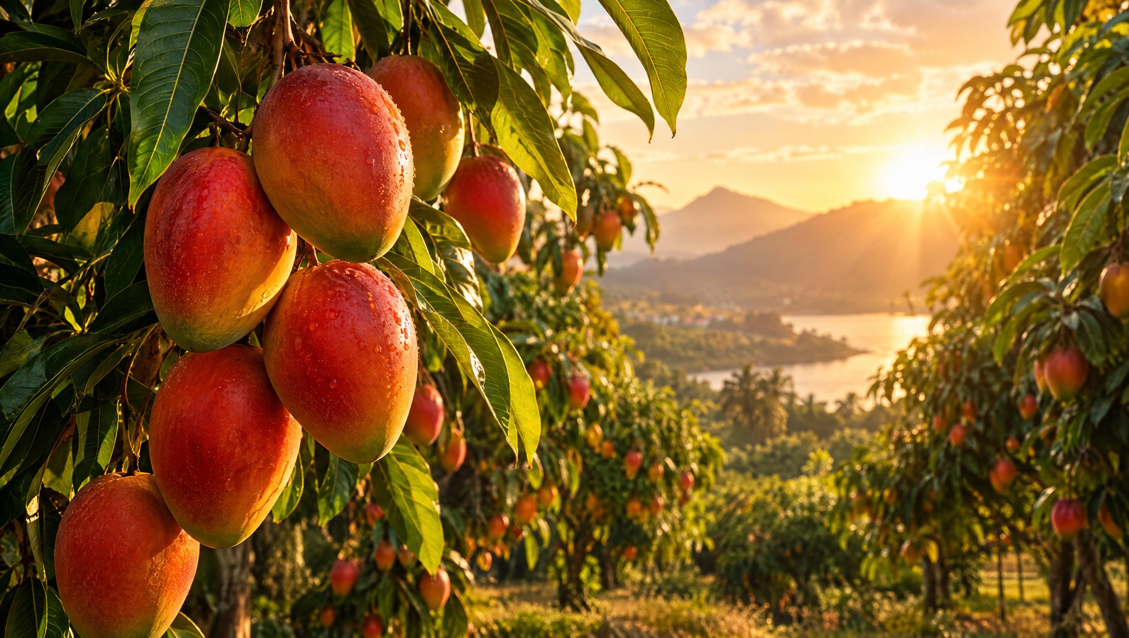 Mangos maduros en el árbol